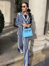 Formal Double-Breasted Stripe Blazer And Pants Two Piece Set Mssza