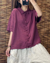 Formal Linen Lapel Single-breasted Slim-fit Short-sleeved Loose Shirt Mssza