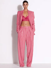 Formal Single Button Striped Diamonds Designer Blazer Pants Suit Set Mssza