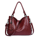 Genuine Leather Tassel Pendant Plaid Handbag Cross body Bag For Women Mssza