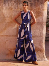 Casual Open Shoulder Printed Raised Waist And Belt Jumpsuit Mssza