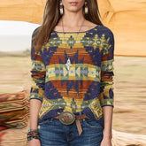 Geometric Print Color Blocking Loose Top Mssza