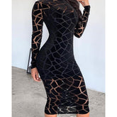 Geometric Print Transparen Bodycon Dress See Through Slim Fit Long Sleeve Pencil Dress Club Party Dresses Tight Robe Mssaz Desses