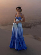 Gradient Hollow Out Pleated Sleeveless Sling Maxi Dress Mssaz Desses