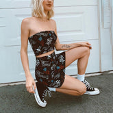 Graffiti Print Strapless Crop Top and Mini Skirt Mssza