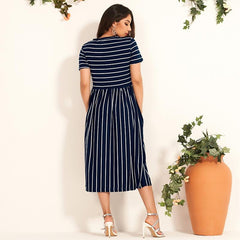 T Shirt Dress O Neck Striped Short Sleeve Dress Mssaz Desses
