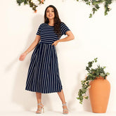 T Shirt Dress O Neck Striped Short Sleeve Dress Mssaz Desses