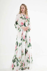 Long Sleeves Floral Printed Lace Up Elegant Maxi Design Casual Dress Mssaz Desses