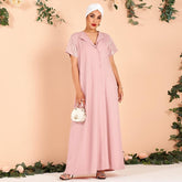 Ladies Lapel Sequin Stitching Loose and Elegant Thin Arabian Powder Dress Long Dress (without Headscarf) Mssaz Desses