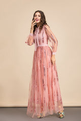 Long Sleeves Sequined Patchwork Elegant Maxi Party Dresses Mssaz Desses