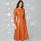 Fit And Flare Winter Dress a Line Pockets Pu Leather Midi Dress Mssaz Desses