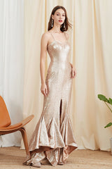Party Dresses Spaghetti Straps Heavy Sequined Ruffles Split Prom Long Designer Dresses Mssaz Desses