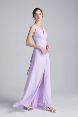 Split Ruched Lace Up Back Casual Long Prom Dresses Mssaz Desses
