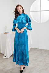 O Neck Long Sleeves Beaded Ruffles Elegant A Line Maxi Party Prom Dress Mssaz Desses