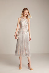 Runway Dresses O Neck Sleeveless Sequined Bodice Tassels Detailing Elegant Mid Calf Party Prom Mssaz Desses