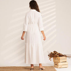 Ladies Solid Color High Waist Pleated Folds College Style Sweet Long Wild Woman Pure White Dress Mssaz Desses