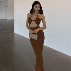 Hollow Out Halter Backless Bodycon Dress Mssaz Desses
