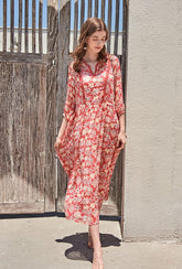 V Neck 3/4 Sleeves Floral Printed Lace Patchwork Holiday Dresses Mssaz Desses