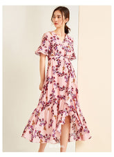V Neck Ruffles Short Sleeves Printed Casual Dresses Mssaz Desses