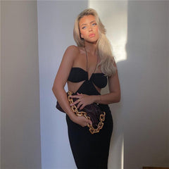 Cut Out Halter Backless Maxi Dresses Mssaz Desses