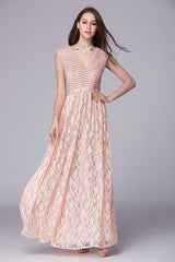 Lace Patchwork Elegant Party Prom Floor Length Runway Dresses Mssaz Desses