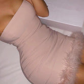 Clubwear Pink Fuzzy Feathers Strap Mini Dresses Mssaz Desses