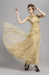 Scoop Neckline Embroidery Sequined A Line Long Prom Party Designer Dresses Mssaz Desses