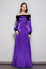 Party Prom Dresses Slash Neckline Long Sleeves Bow Detailing Elegant Maxi Designer Dresses Mssaz Desses