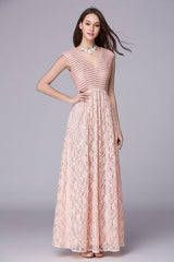 Lace Patchwork Elegant Party Prom Floor Length Runway Dresses Mssaz Desses