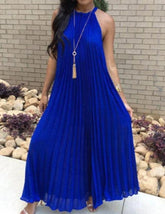 Halter White Pleated Maxi Dress Mssaz Desses