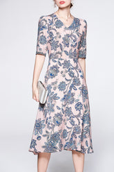 V Neck Short Sleeves Printed Ruched Dress Mssaz Desses