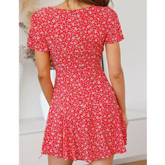 V-Neck High Waist Slim Fit Flared A-Line Mini Dress Mssaz Desses