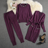 Heavy-work Diamond Cardigans Sweater Pants Suit Mssza