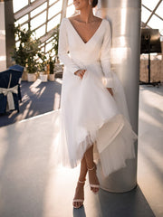Slim V Neck White Long Sleeves Evening Party Dresses Mssaz Desses