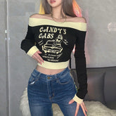 High Street Hip-Hop Print One-Shoulder Short Top Mssza