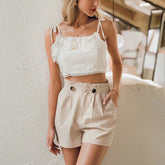 High Waist Button Cotton Shorts Mssza