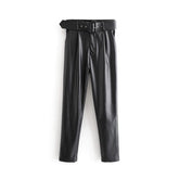 High Waist Pockets PU Faux Leather Pants Mssza