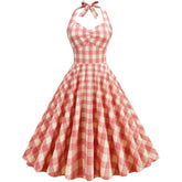 High Waisted Plaid Cocktail Backless Vintage Strapless Retro Dress Mssaz Desses