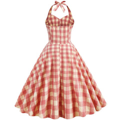 High Waisted Plaid Cocktail Backless Vintage Strapless Retro Dress Mssaz Desses