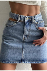 High waist asymmetric button short skirt Mssza