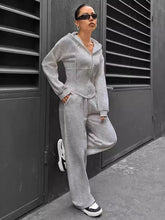 Hodded Neck Casual Solid Color Elegant And Vintage Pant Set Mssza