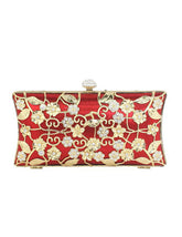 Horizontal Shape Crystal Floral Print Silk Evening Bag for Woman Mssza