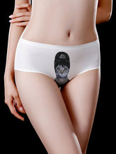 Ice Silk Mid Waist Cats Pattern Printed Briefs Mssza