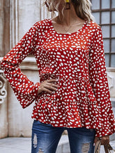Jewel Neck Casual Printed Pleated Long Sleeve Tops Mssza