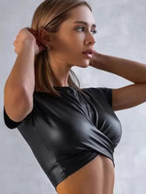 Jewel Neck Short Sleeves Polyester Layered Clubwear Crop Top Mssza
