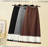 Knitted Design Elastic High Waist Solid A-line Streetwear Skirt Mssza