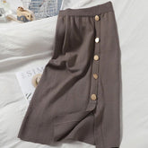 Knitted Pencil Style Elastic Slim Solid Bodycon Split High Waist Skirt Mssza