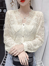 Lace Blouse V-Neck Long Sleeve Casual Shirts Mssza