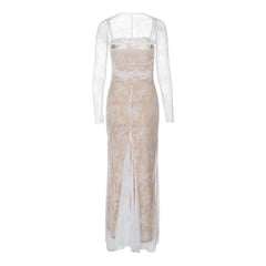 New Elegant High Waist Long Sleeve Temperament Square Collar Mermaid Lace Prom Lace Dress Mssaz Desses