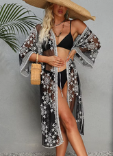 Lace Embroidery Kimono Bikini Loose Cardigan Swimsuit Beachwear Cover Ups Mssza